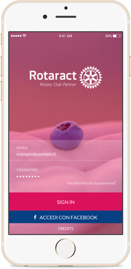 schermata di login applicazione rotarapp